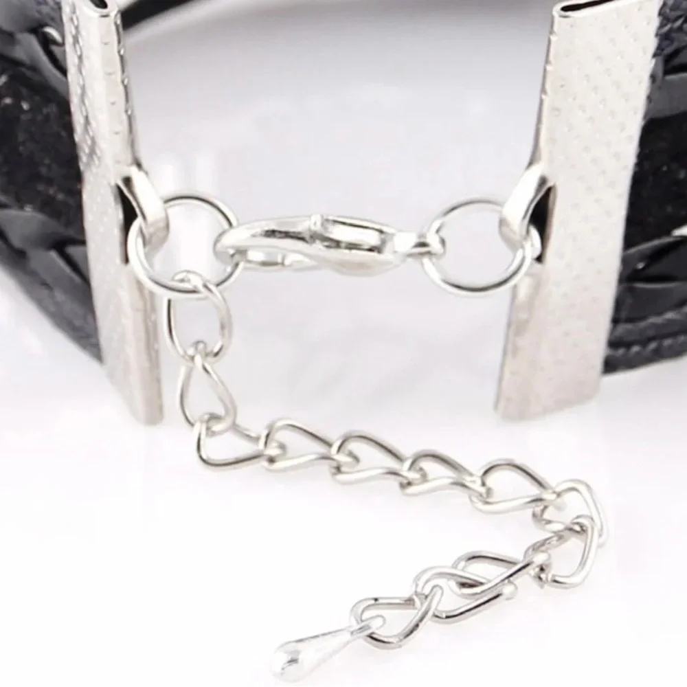 Punk Men Bracelet Arrow Skull Angel Wing Biker Charm PU Leather wrap bracelet